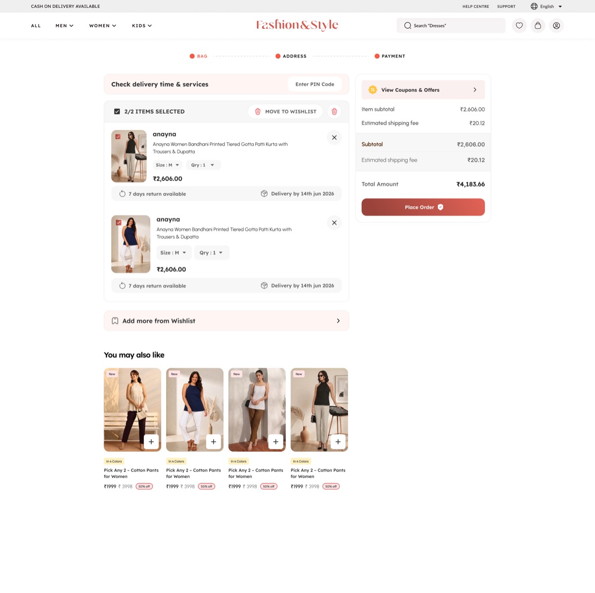 Fashion web platform — Cart & Checkout