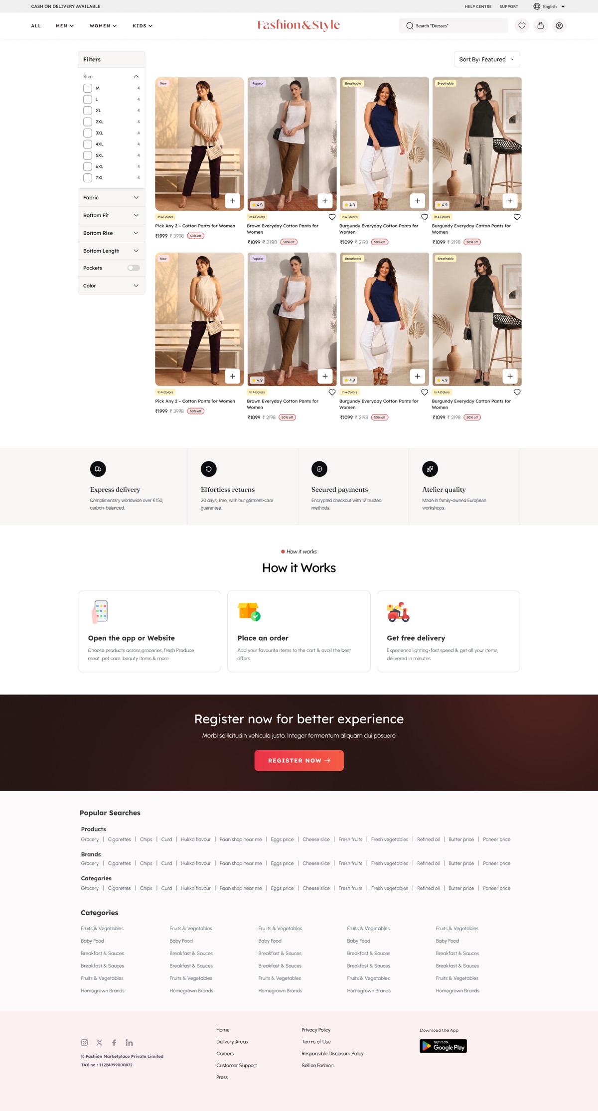 Fashion web platform — Product Listing