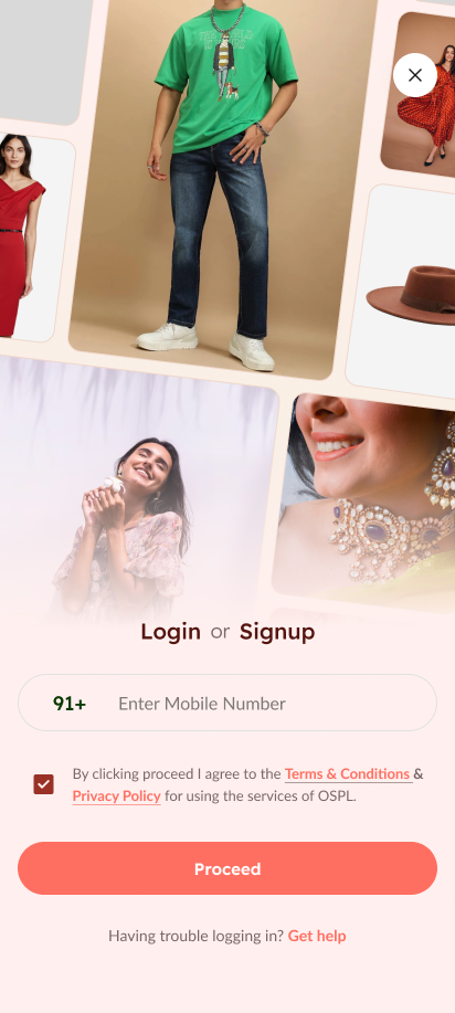 Fashion app screen — log in screen