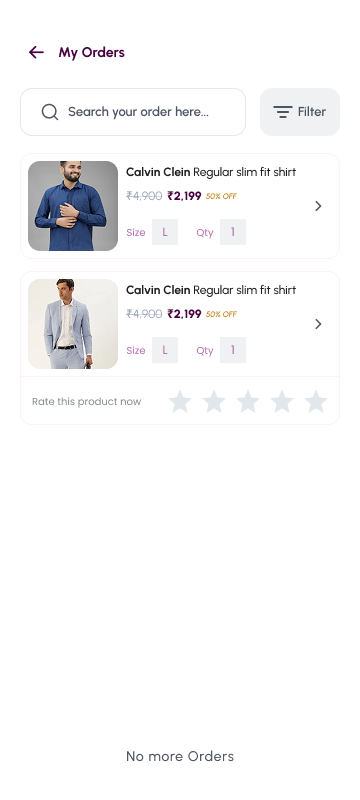Fashion app screen — my orders