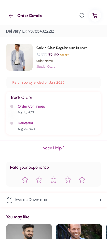 Fashion app screen — order details