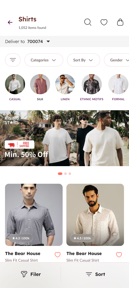 Fashion app screen — product list screen
