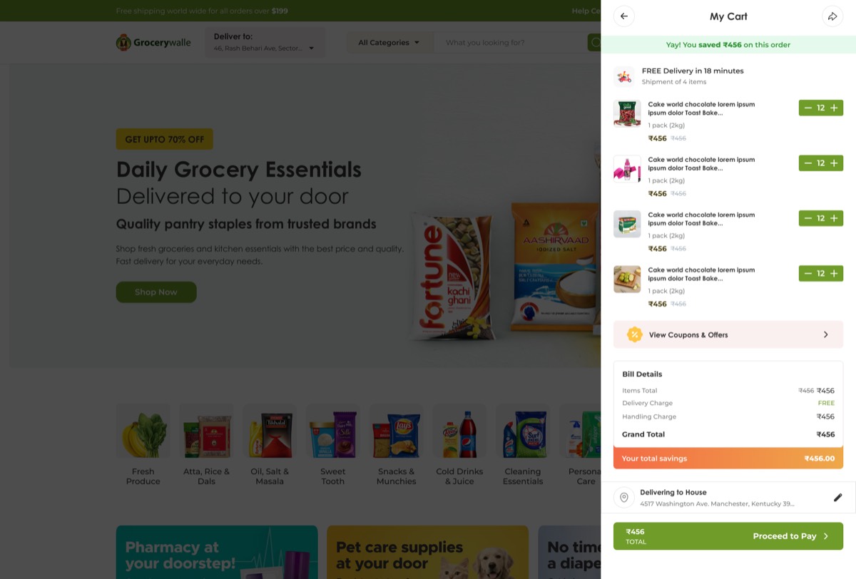 Grocery web platform — Cart & Checkout