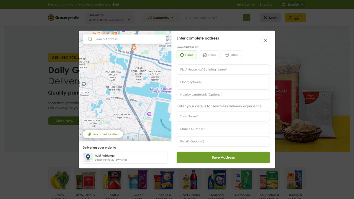 Grocery web platform — Delivery Location