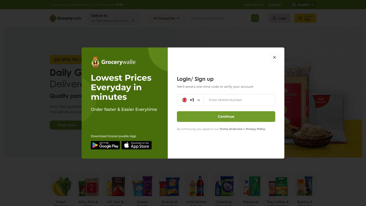 Grocery web platform — Login & Account