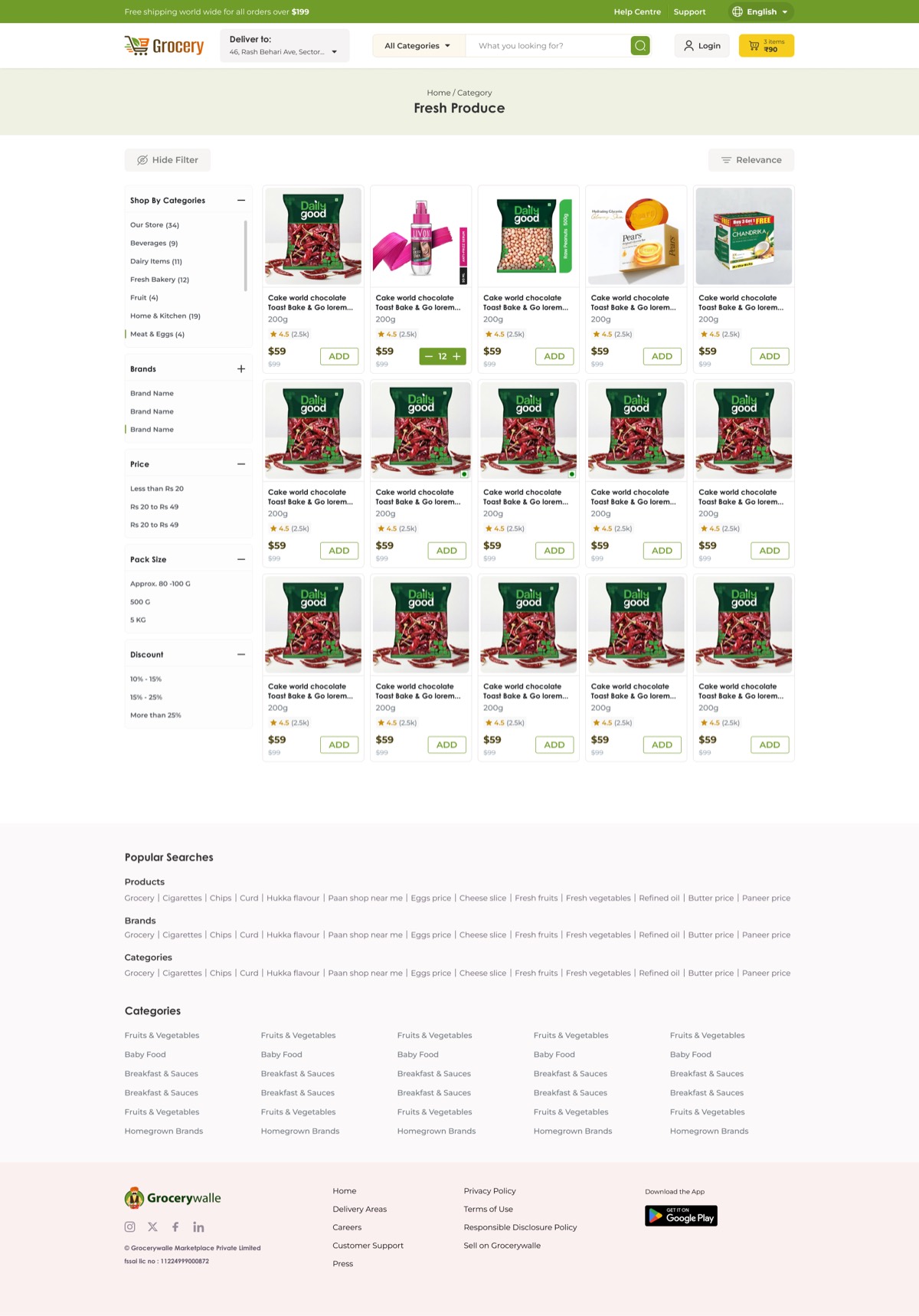 Grocery web platform — Product Listing