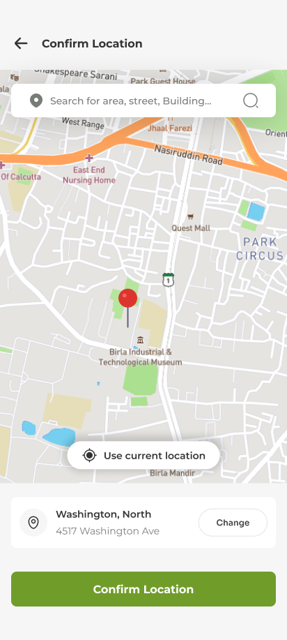 Grocery app screen — confirm location