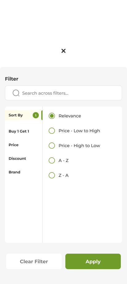 Grocery app screen — filter