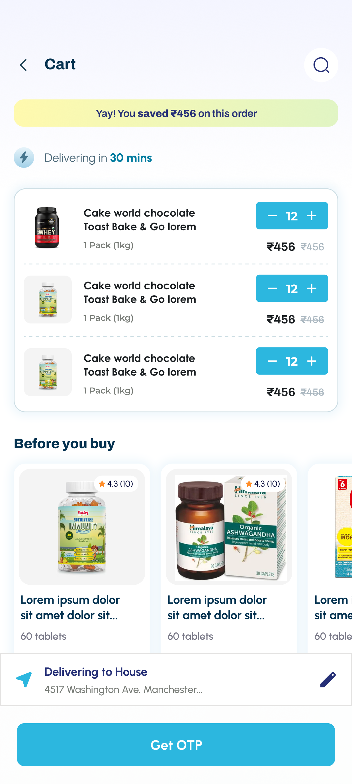 Pharmacy app product listing screen